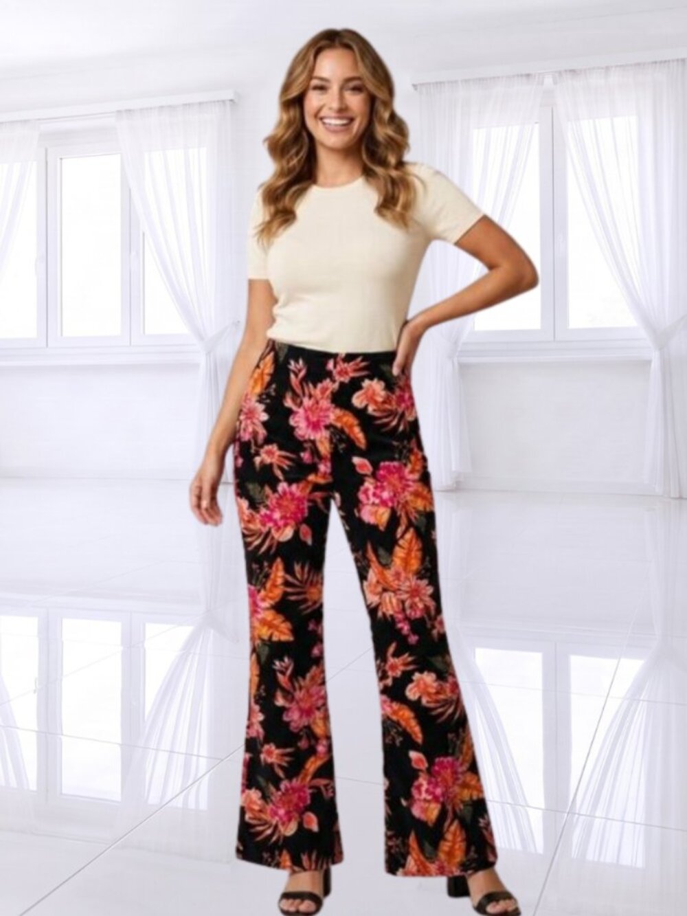 No Boundaries Y2K Floral Corduroy Flare Pants High Rise Tropical M